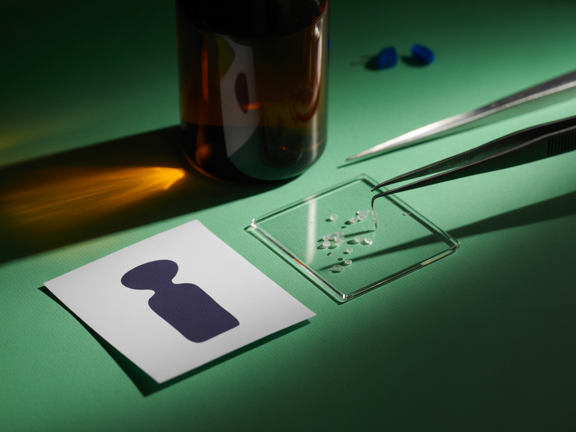 Household Products product safety sample beside lab tools and a microscope slide.