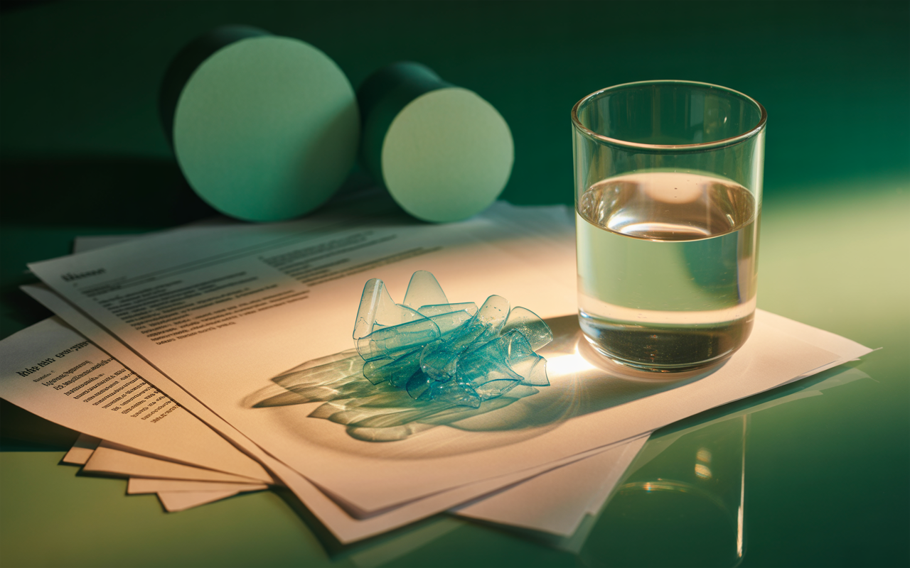 Microscope slide and research papers for microplastics health analysis.